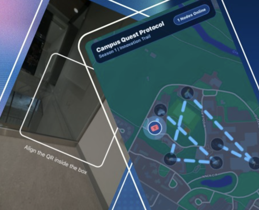 Campus Quest mobile app interface and gamified campus map