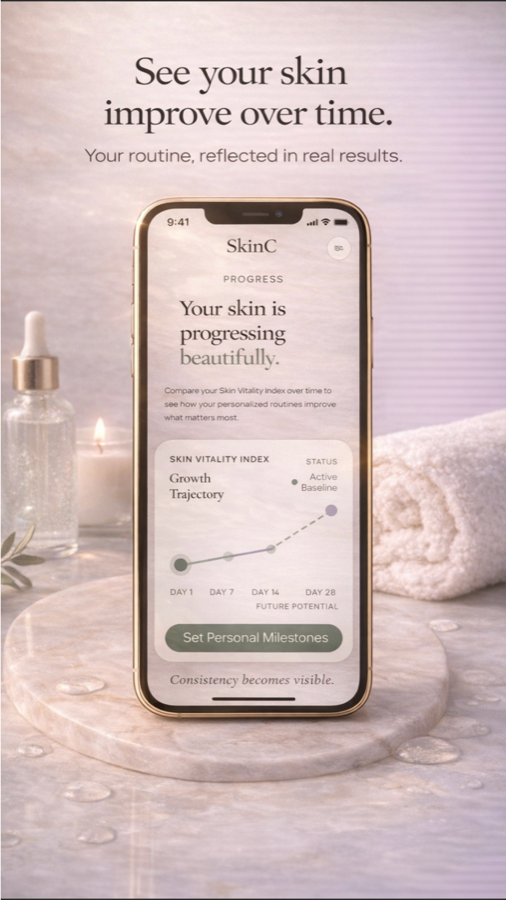 SkinC app — AI face scan screens